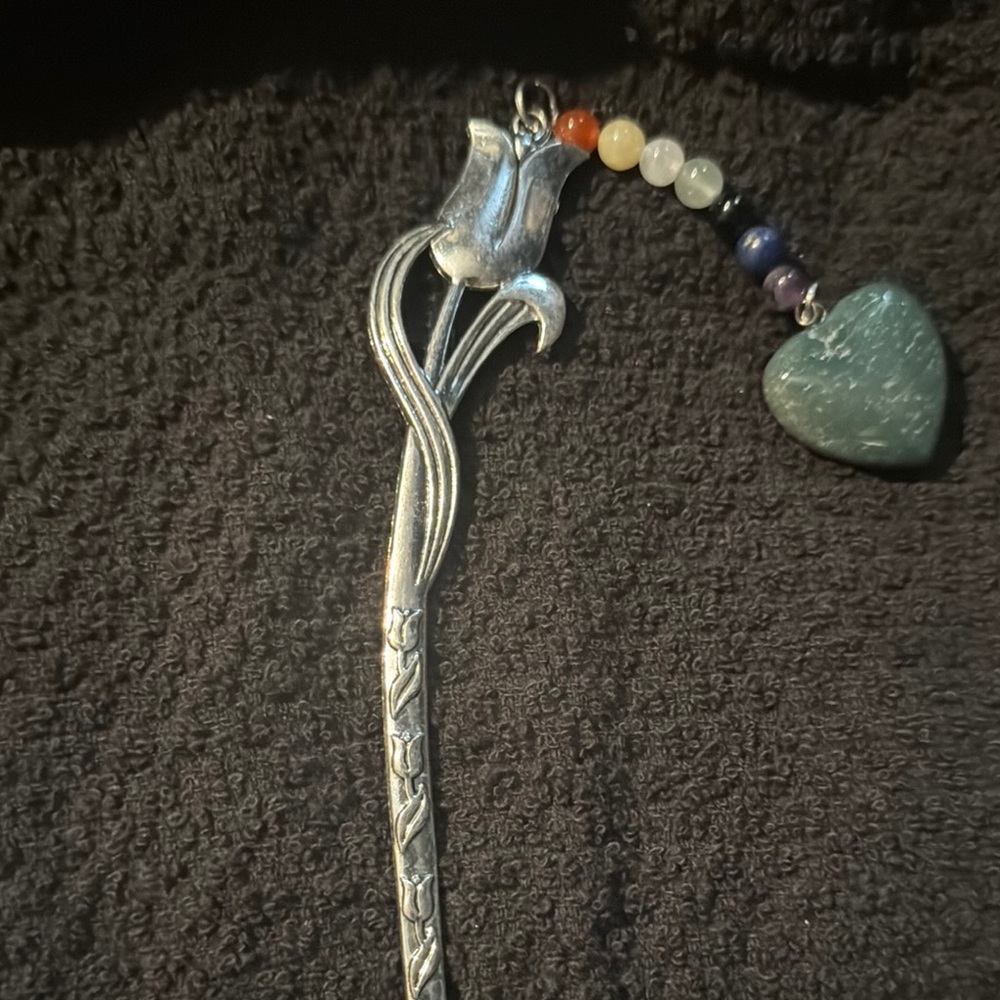 Silver bookmark with Jasper stone Heart Pendant. With Multicolor Beads